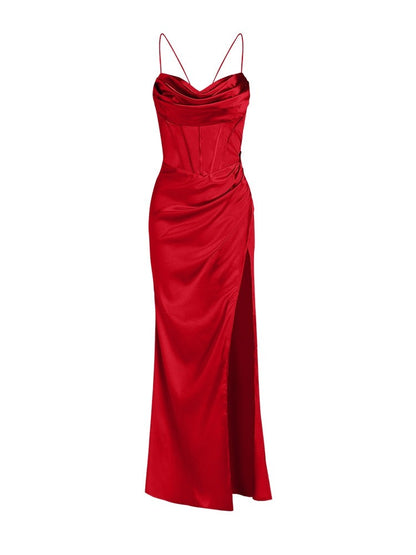 Damenkleid Satin Schnürkorsett Abendkleid Maxi