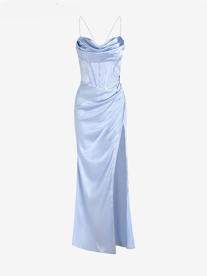 Damenkleid Satin Schnürkorsett Abendkleid Maxi