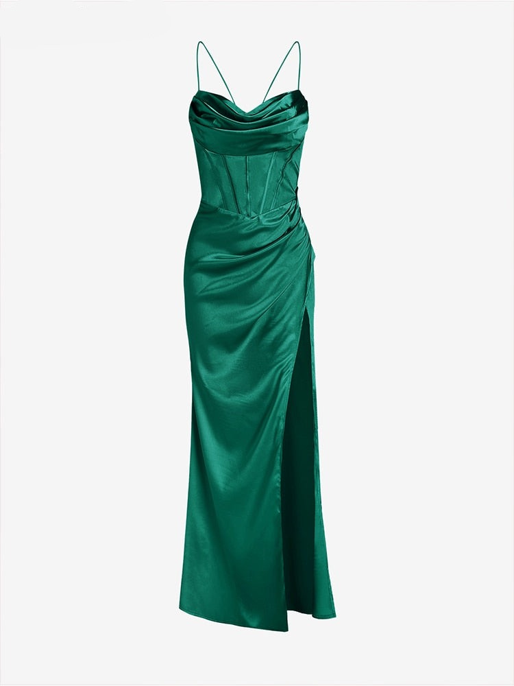 Damenkleid Satin Schnürkorsett Abendkleid Maxi