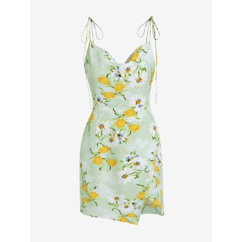 Damen Floral Spaghetti Strap Minikleid